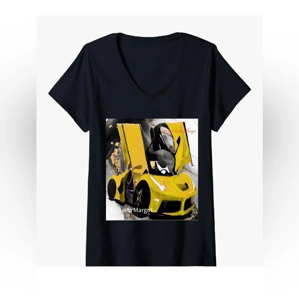 Digital print of a watercolor of a Ferrari I did NWT of my own yellow and black